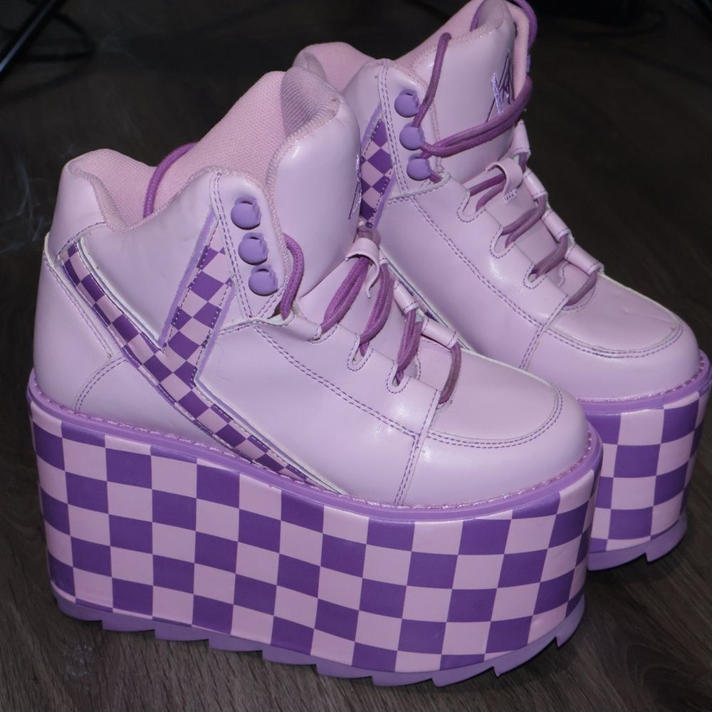 PINK/LAVENDER QOZMO CHECKERPLATFORM SNEAKERS womens 5 - Picture 2 of 12